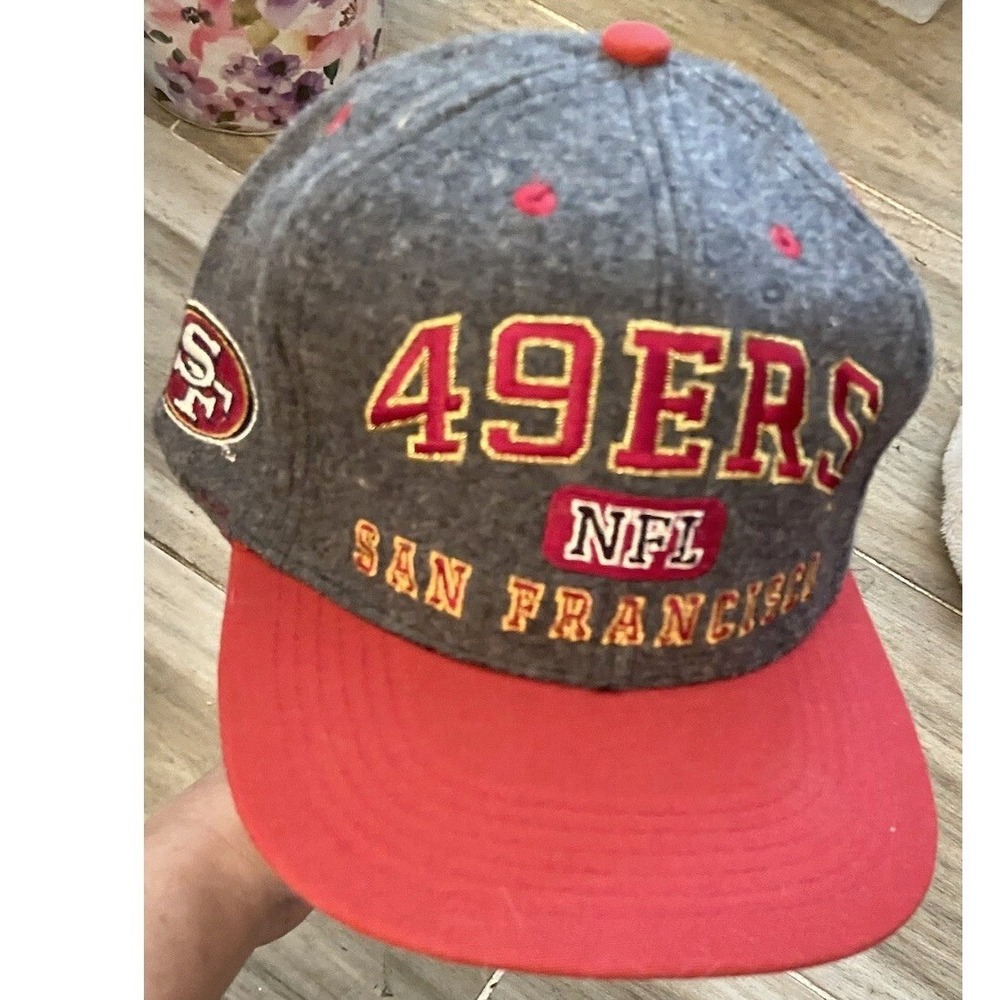 Vintage 1996 San Francisco 49ers Drew Pearson Snapback Hat Grey Red NFL Cap